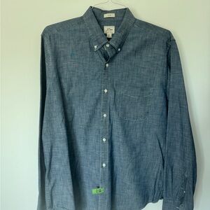 J. Crew Chambray Blue Casual Button-Down Shirt Men’s Large Slim, Organic Cotton